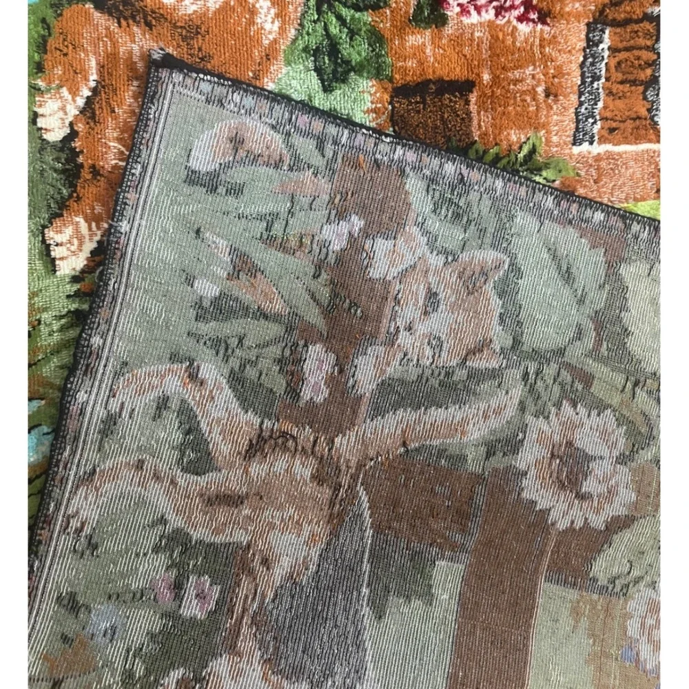 Vintage Velvet Tapestry Kittens Beagle Dog Garden Wall Hanging 38x19 Retro Decor